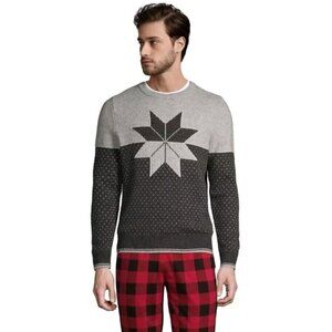 Lands' End Hunter Star BirdEye Knit Wool Blend Crewneck Sweater Size XL